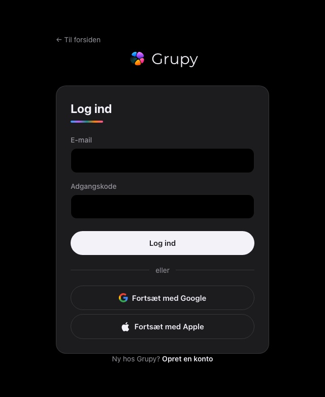 Grupy åbnet i en browser på app.grupy.dk